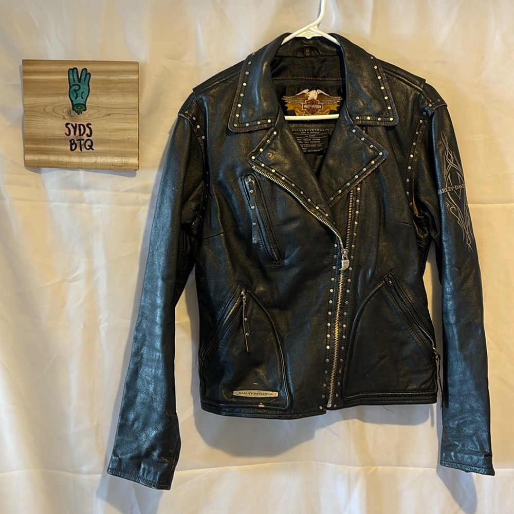vintage harley davidson leather jacket with studs